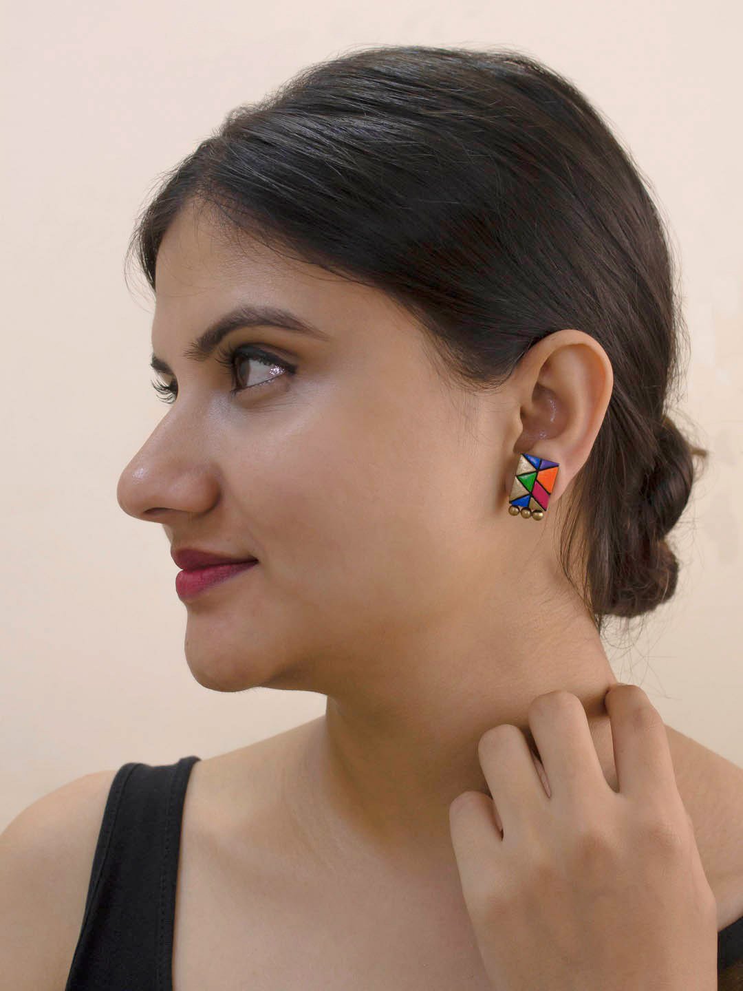 Chaturasra — Handmade Terracotta Square Shape Tiny Stud