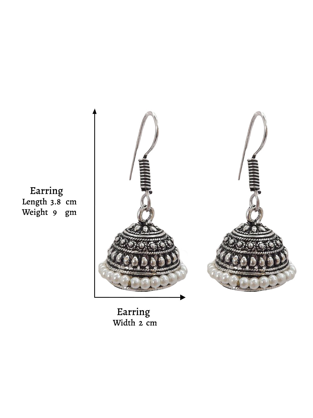 German Silver Jhumkas With White Droppings