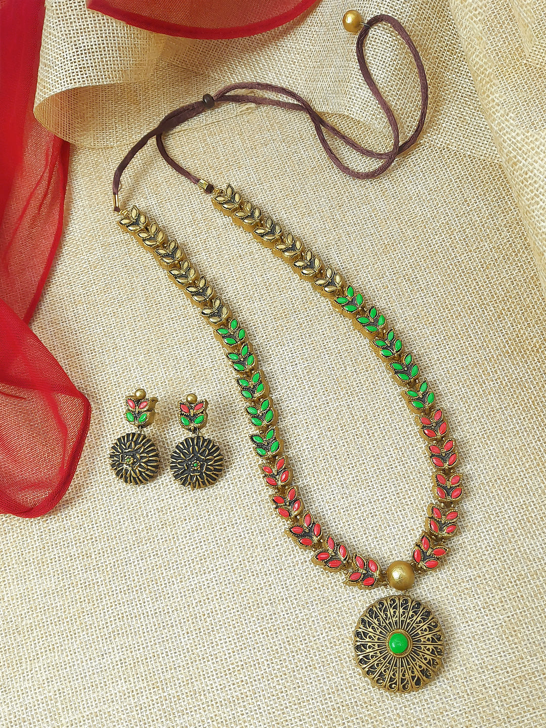 Ruchika — Flower Design Hand Painted Finish Terracotta Jewellery Set