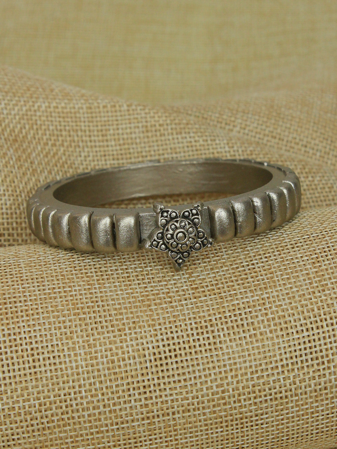 Antique Silver Colour Star Design Handmade Terracotta Bangle