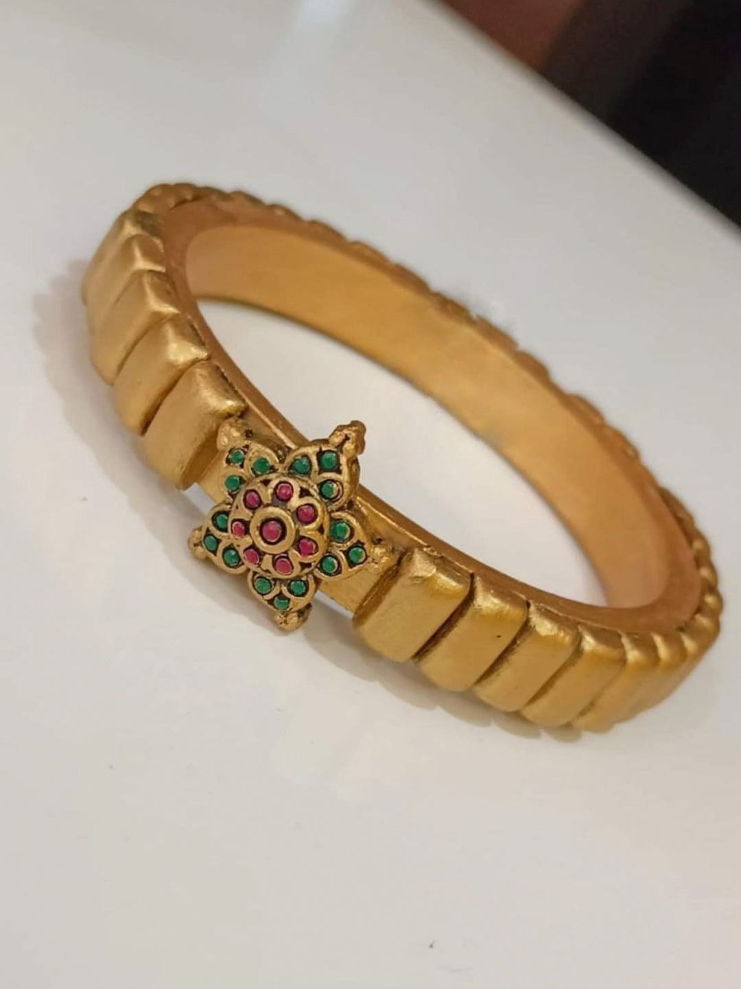Rathna — Flower Design Antique Finish Terracotta Bangle
