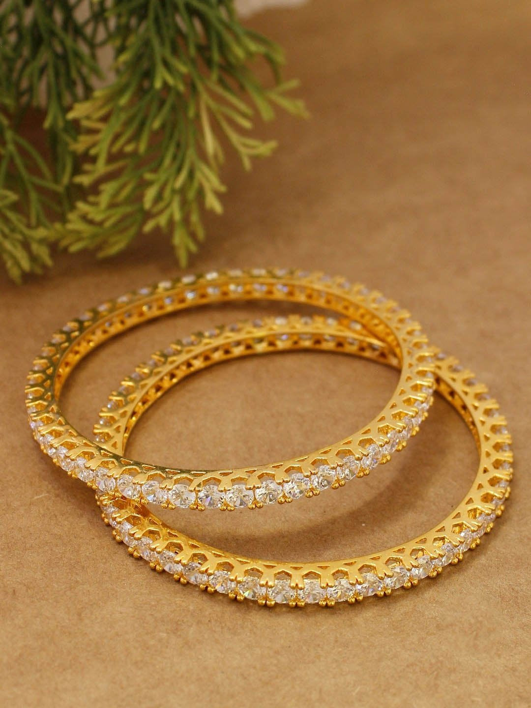 Avismaya Matt Gold Plated Premium Quality Bangles With White Color American Diamond Stones