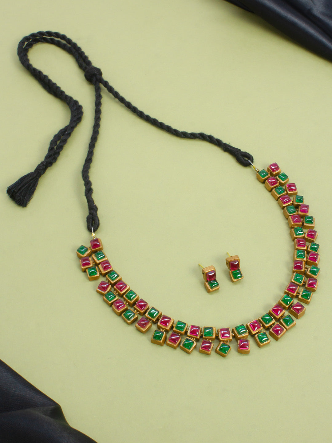 Square Design Hand Painted Finish Terracotta Jewellery Set