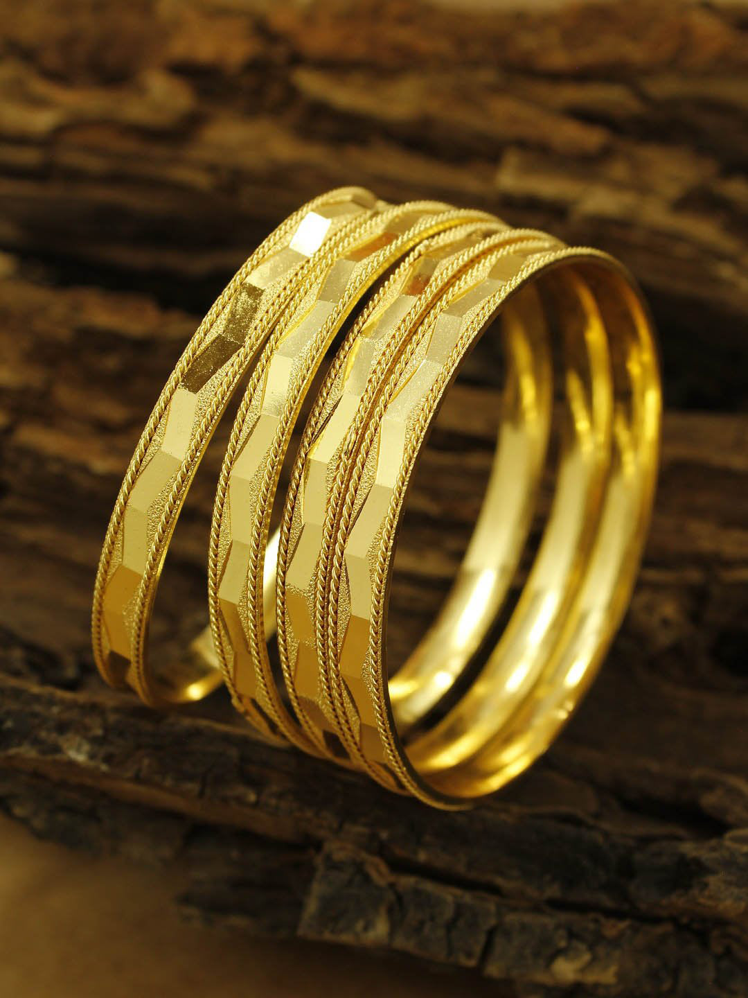 Avismaya Gold Plated Geometric Design Set Of 4 Bangles