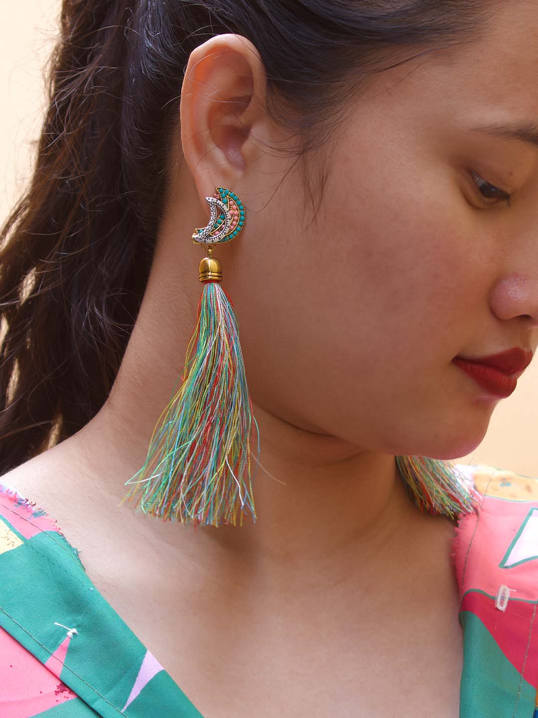 Multicolor Tassel Stud Earring