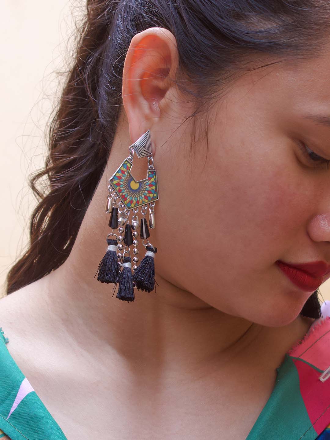 Black Color Tassel With Enamel Paint Earring