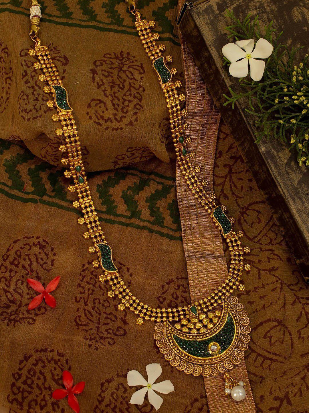 Antique Copper Long 3 Line Necklace With Droppings