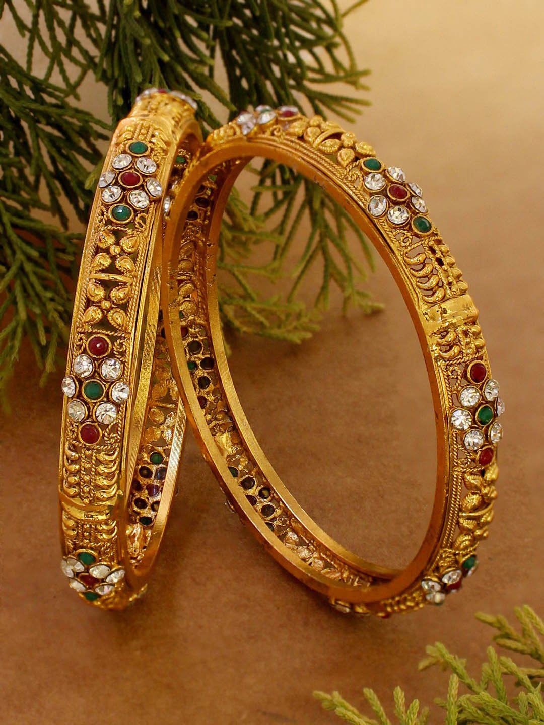 Avismaya Gold Plated Geometric Design Bangles