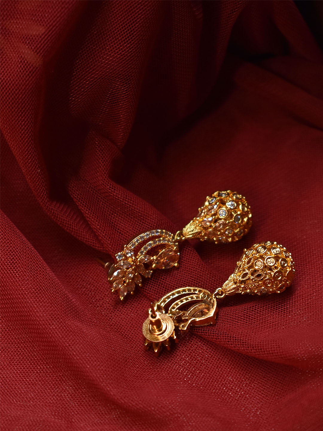High Quality Gold Plated Peacock Design Stud With Hanging Bulb Shape Drop Earring