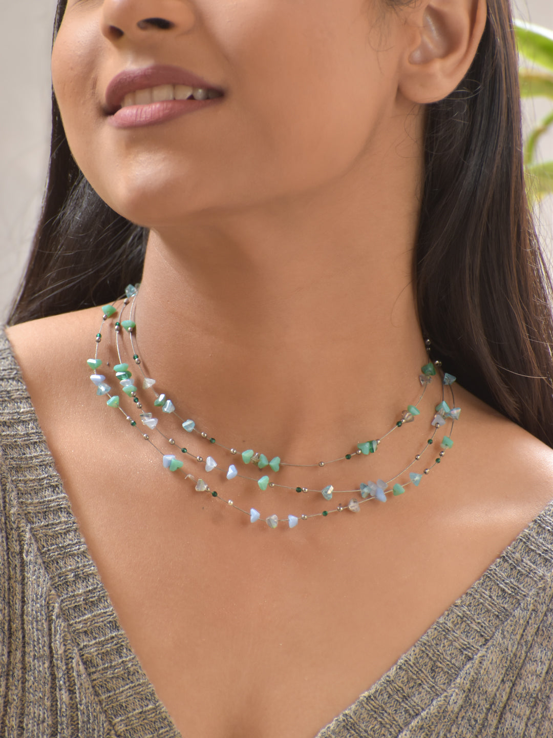 Aqualuma – Green & Blue Agate Multi-Layer Necklace with German Silver Accents