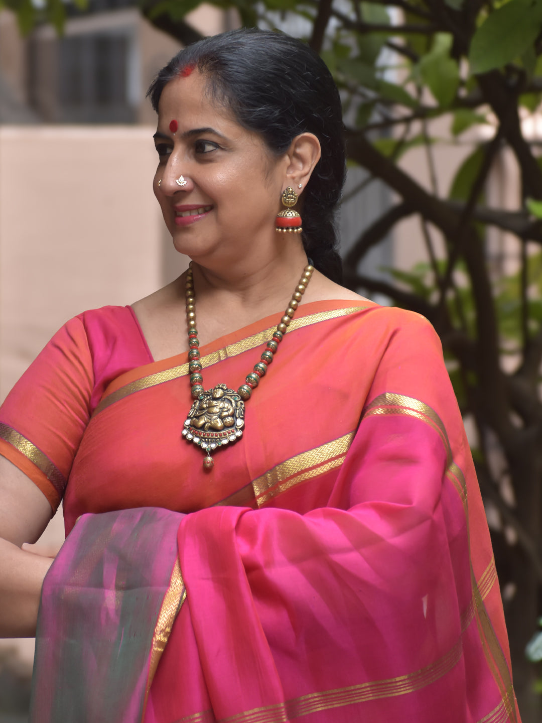 Balagopal - Handmade Terracotta Bala Krishna Pendant Necklace Set with Hand-Painted Beads and Antique Finish Earrings