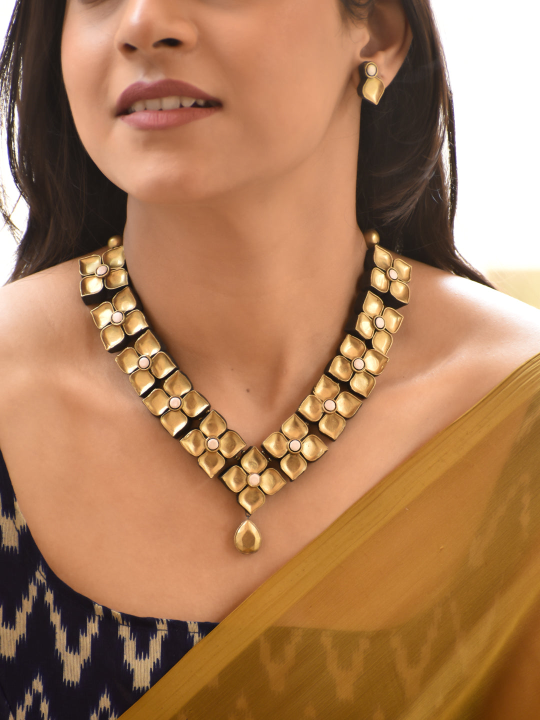 Hemali — Gold-Tone Floral Tile Necklace