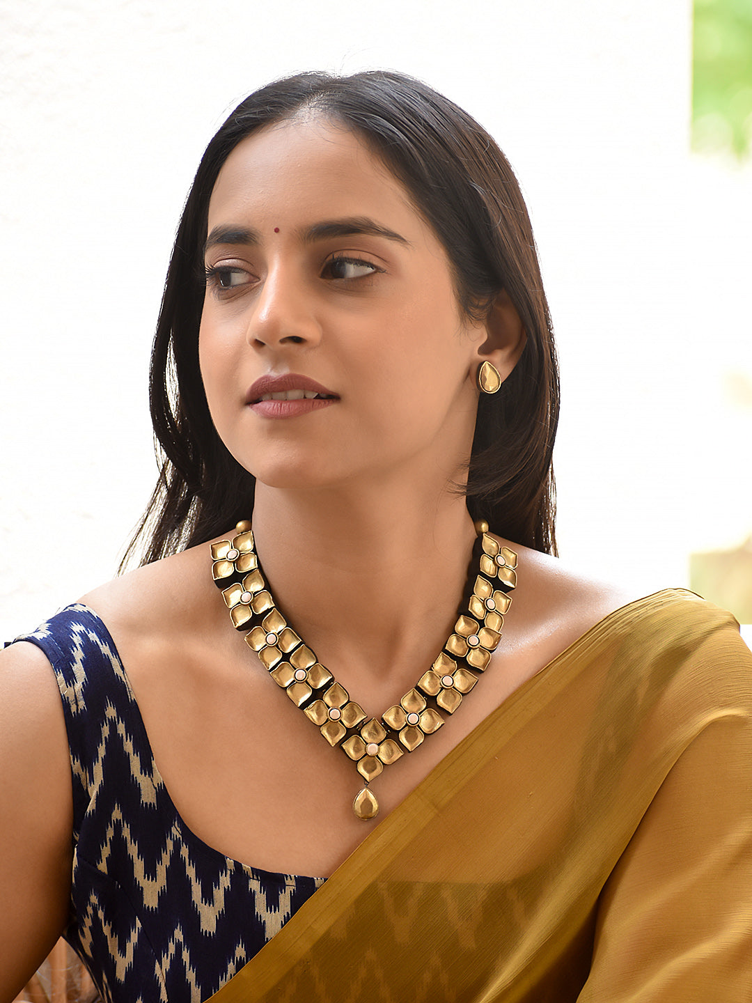 Rangoli — Geometric Floral Necklace with Drop Pendant