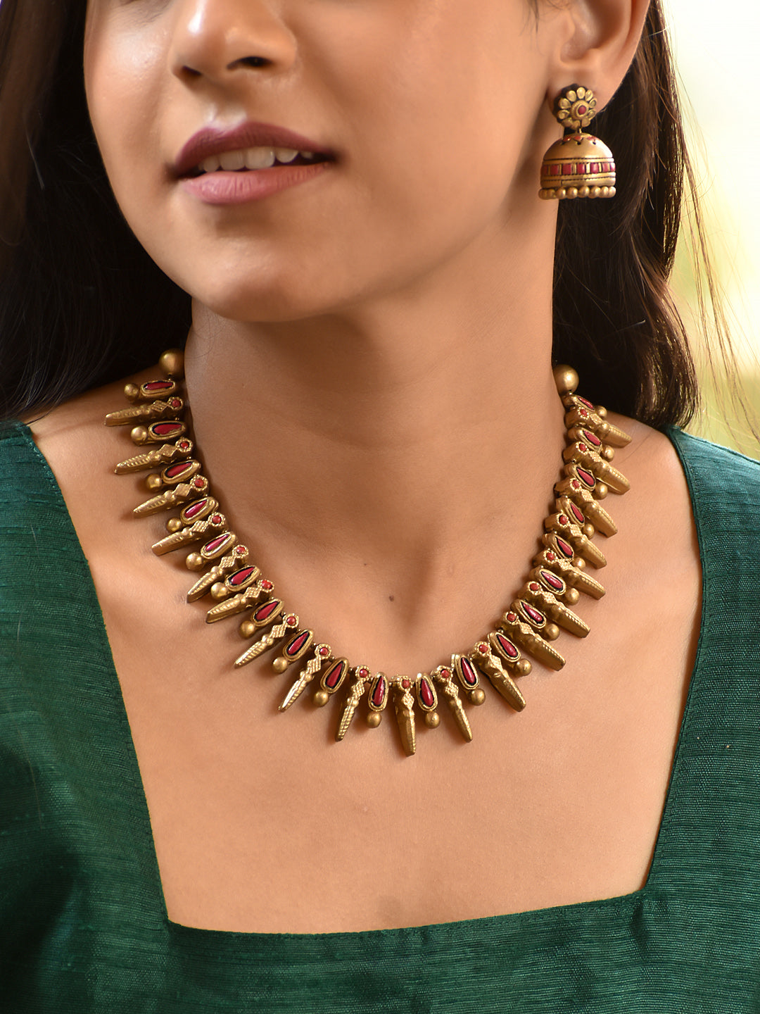 Padmaraga — Red Stone Drop Layered Necklace