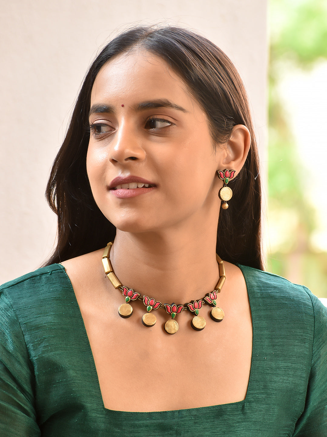 Aravinda — Lotus Motif Necklace with Coin Drops