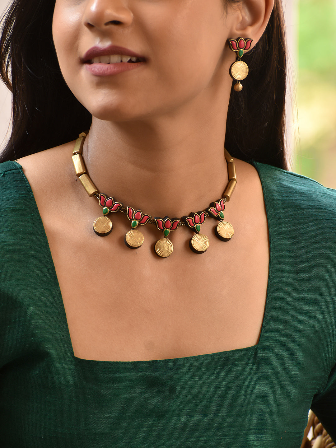 Aravinda — Lotus Motif Necklace with Coin Drops