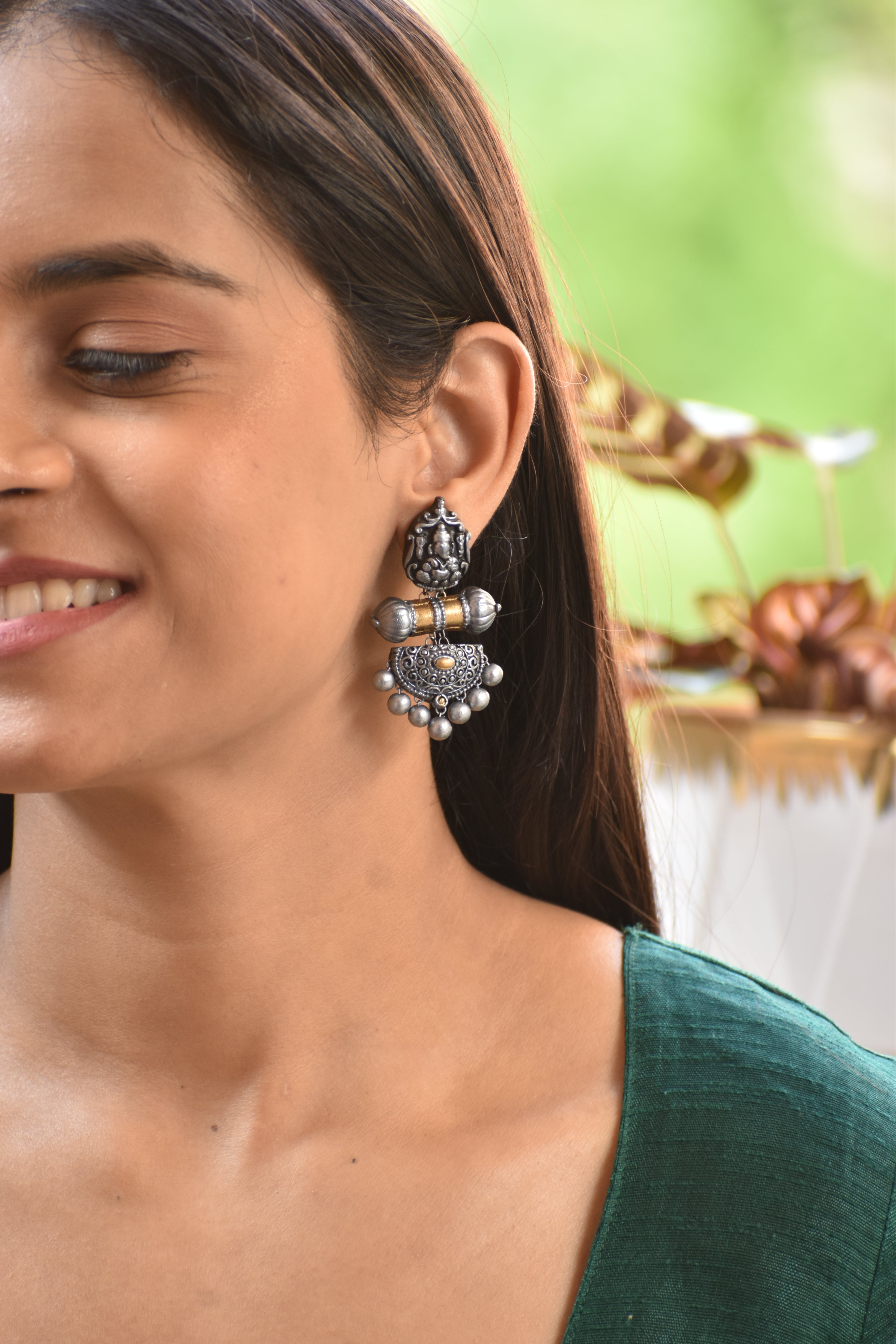 Terracotta Ganesha Design Jhumka Earrings
