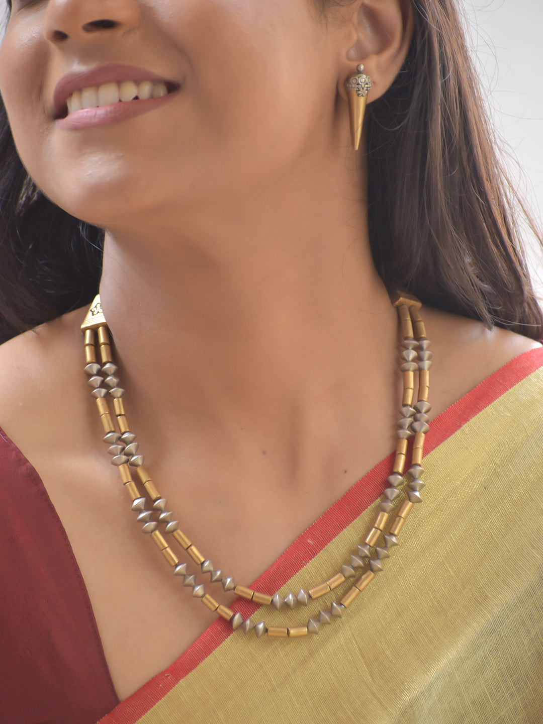 Dwi-Varna Bugari — Terracotta Dual-Tone Spike Necklace Set With Earrings