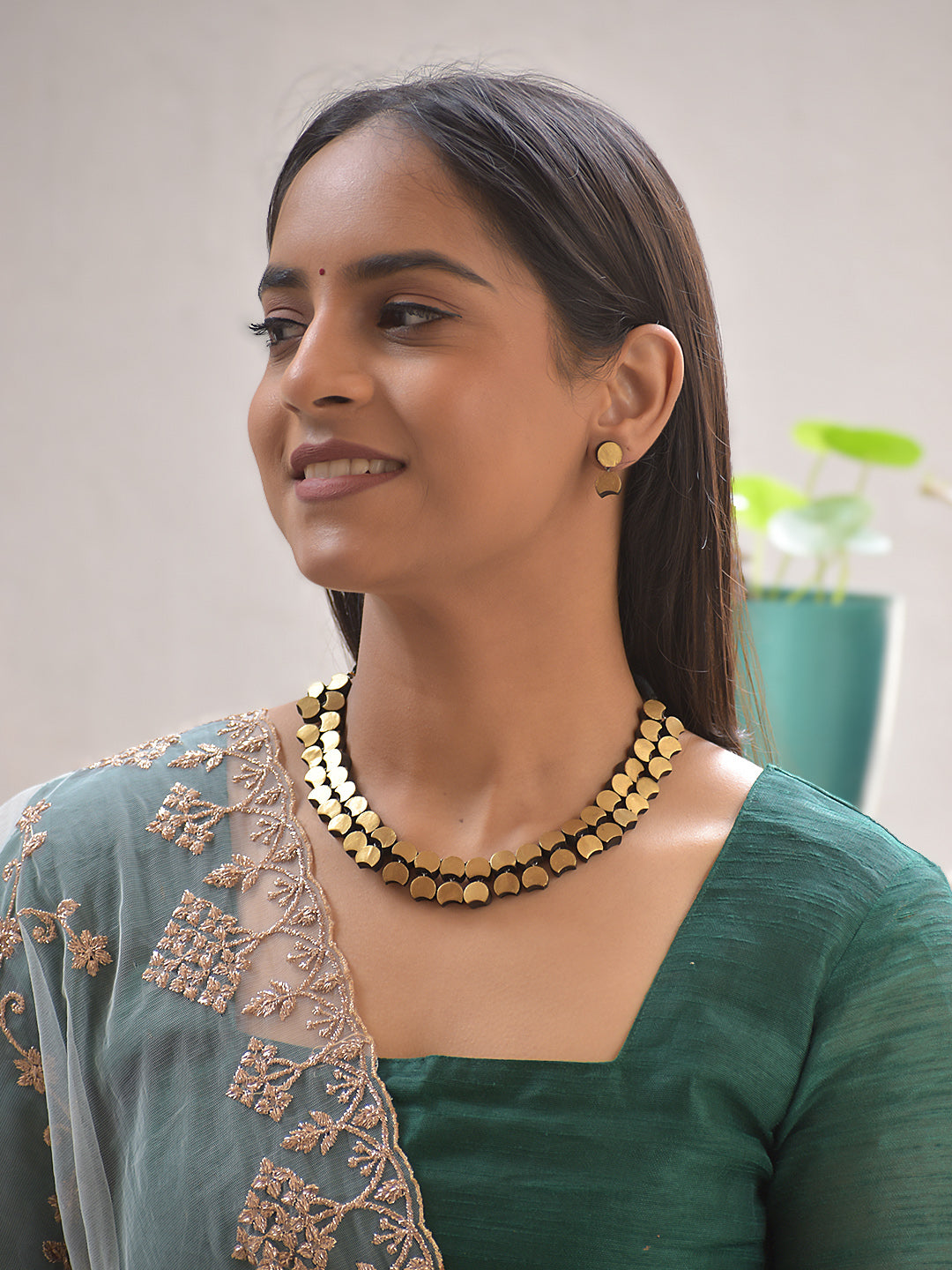 Terracotta Antique Gold Crescent Disc Necklace Set