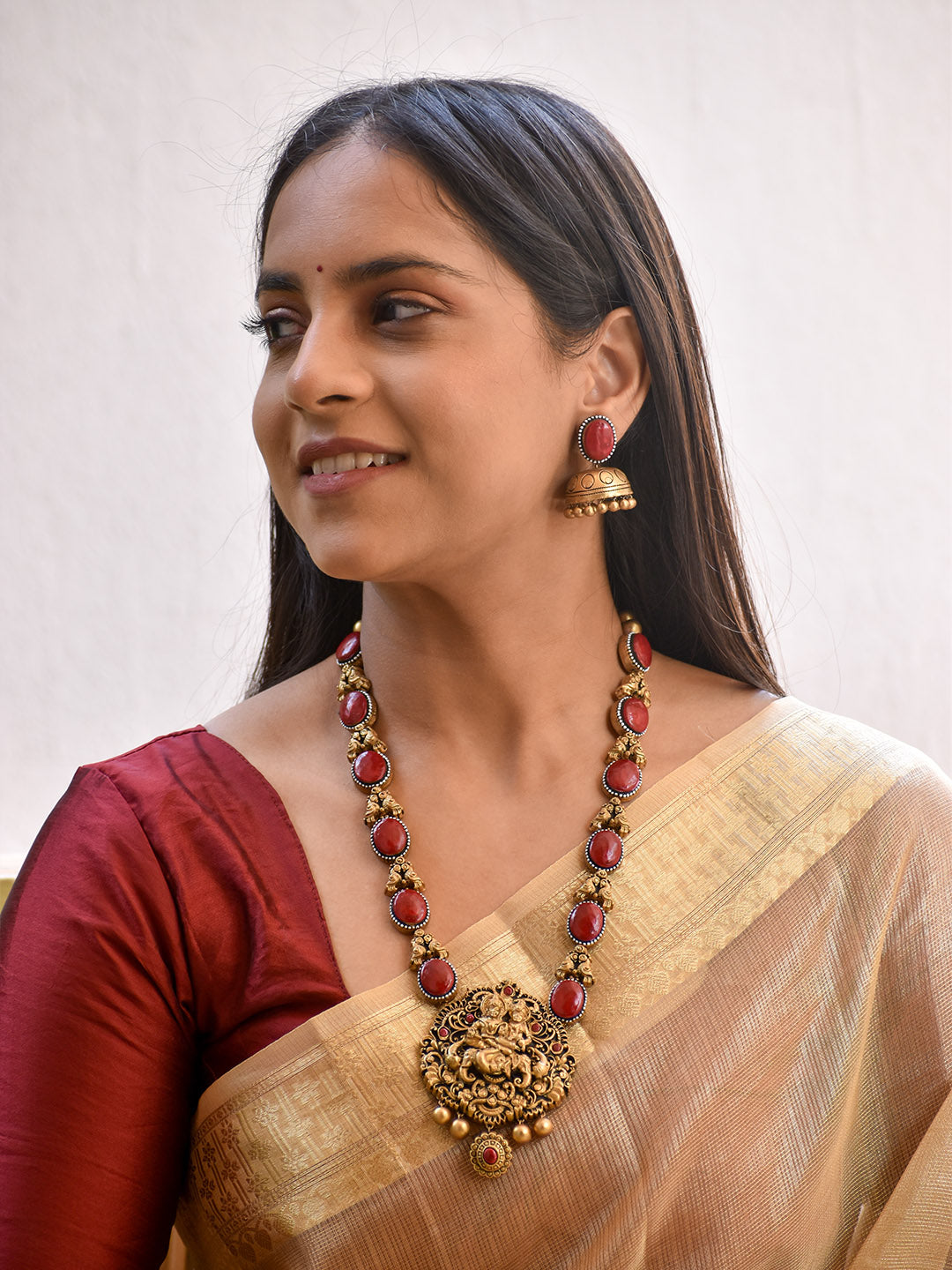 Divya Mandira — Beautifully Handcrafted Temple Terracotta Jewellery Set in Maroon & Antique Gold