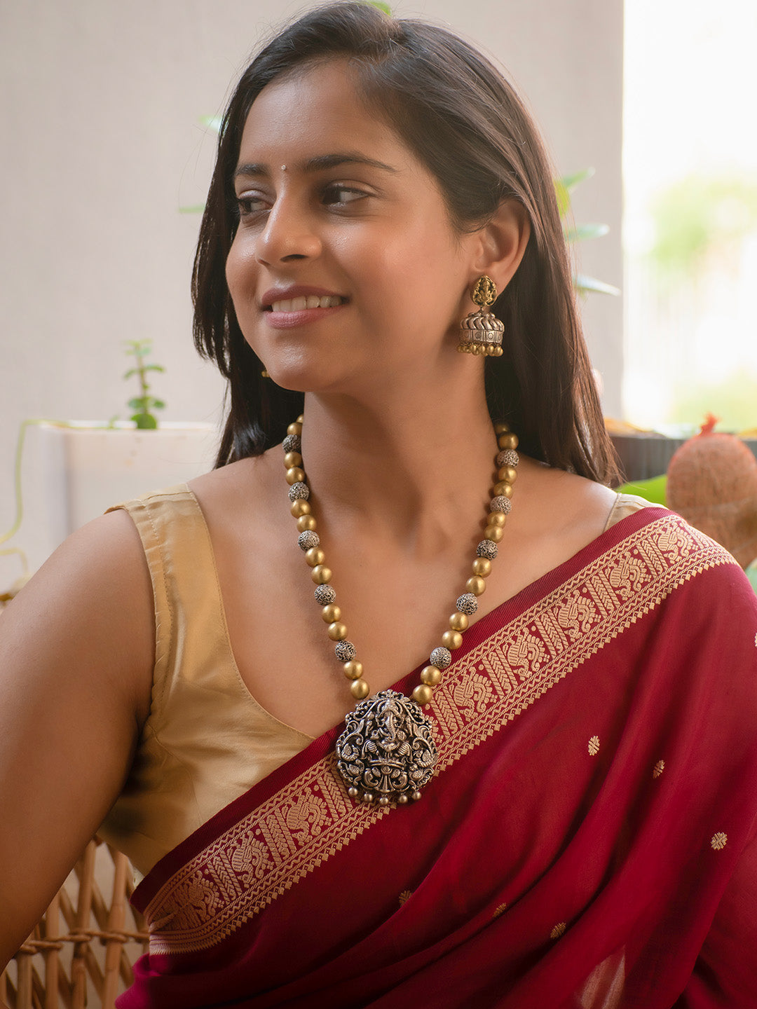 Siddhaganapati — Antique Silver and Gold Ganesha Design Handmade Terracotta Necklace Set