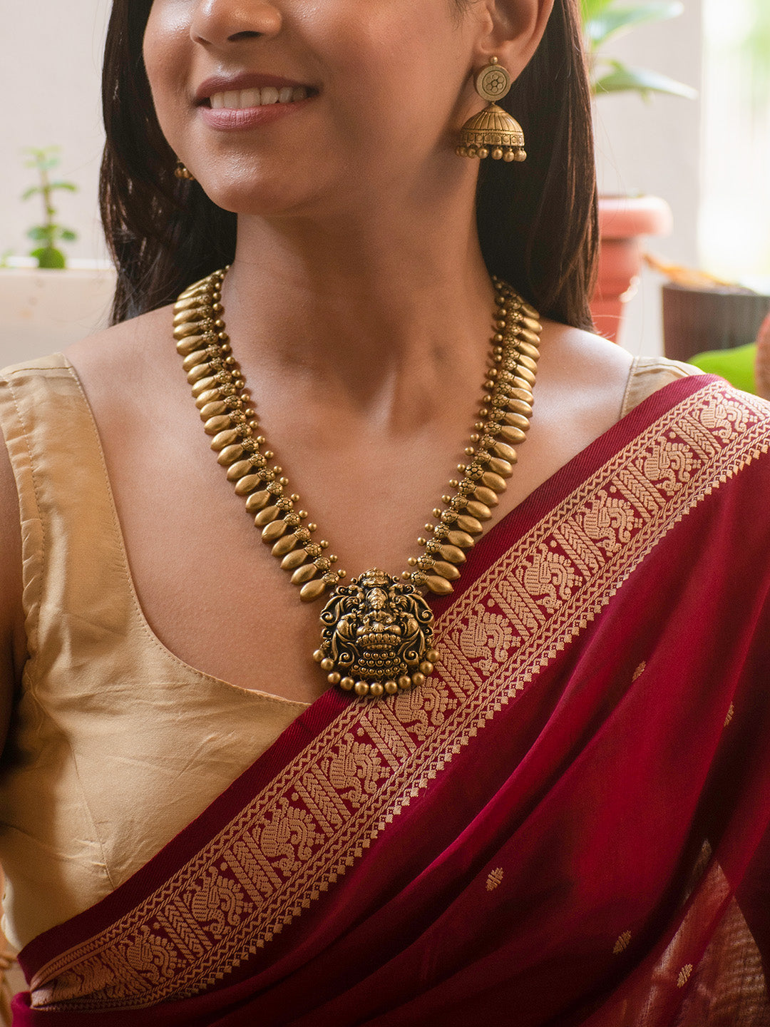 Antique Gold Lakshmi Design Handmade Terracotta Necklace Set