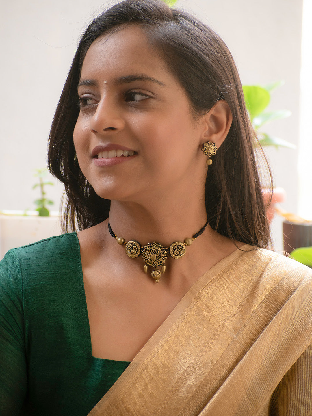 Ratan Tata Collection — Inspired by Legends Mandala and Peacock Art work Antique Gold Finish 100% Handmade Terracotta Choker Necklace Set