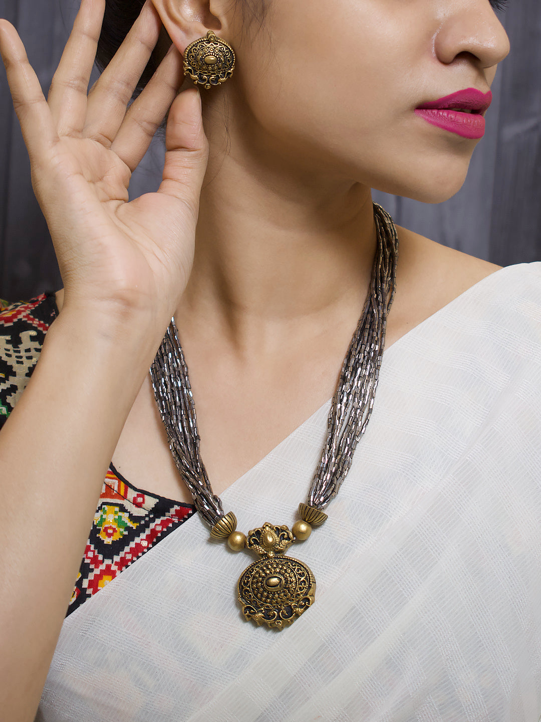 Tarunima — Tear Drop Design Hand Painted Finish Terracotta Jewellery Set