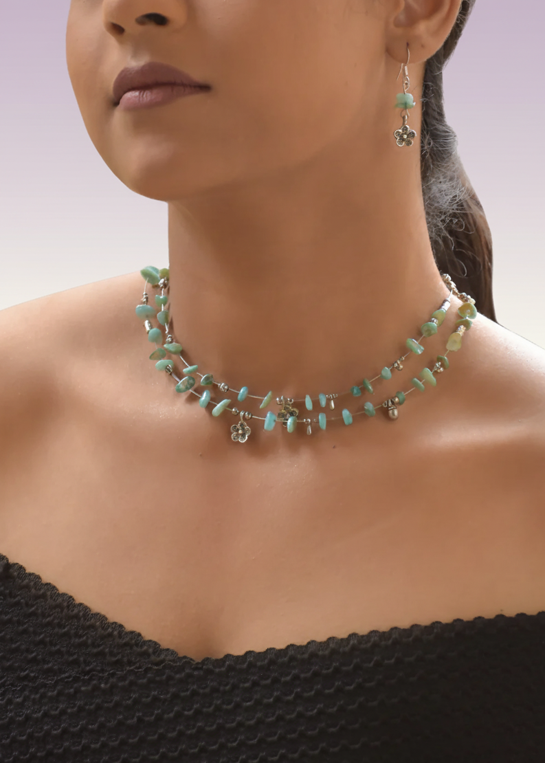 Verdura – Two-Layer Light Green Agate & German Silver Motif Necklace Set