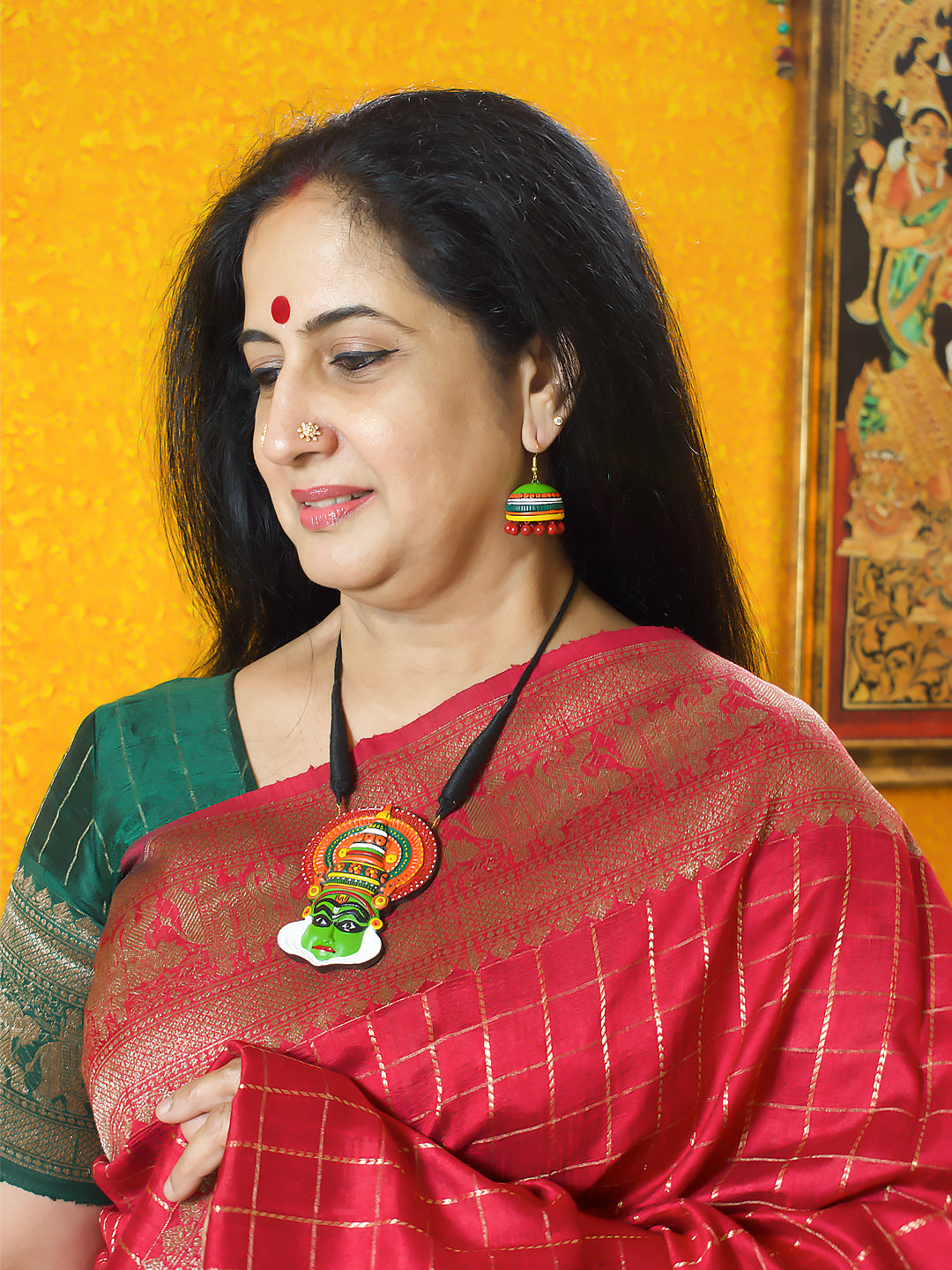 Natya Mukha — Kathakali Design Hand Painted Finish Terracotta Jewellery Set - Kantara