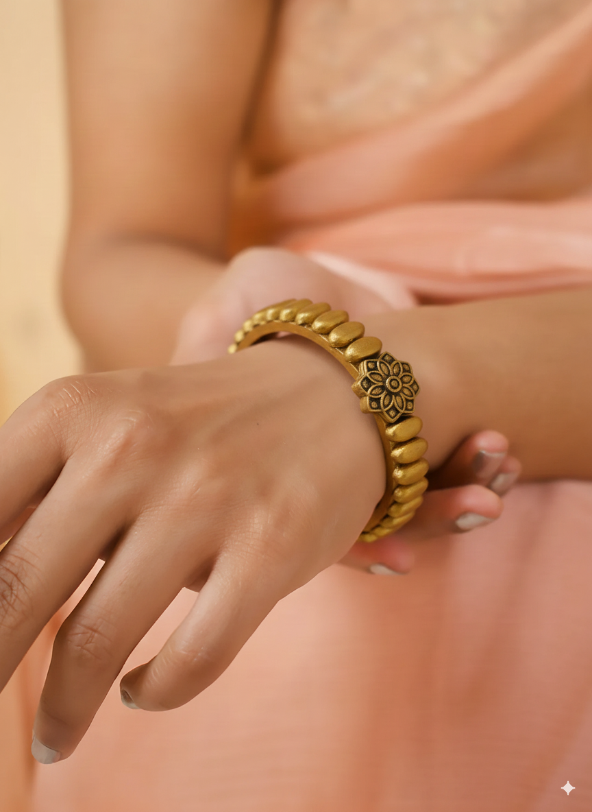 Tejasvi — Flower Design Antique Finish Terracotta Bangle