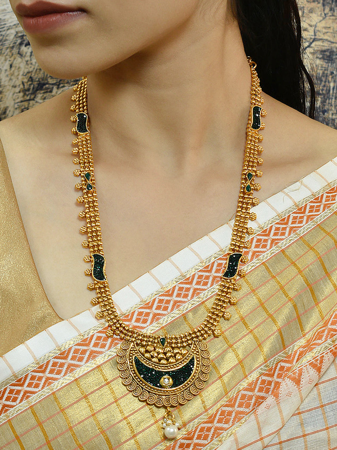 Antique Copper Long 3 Line Necklace With Droppings