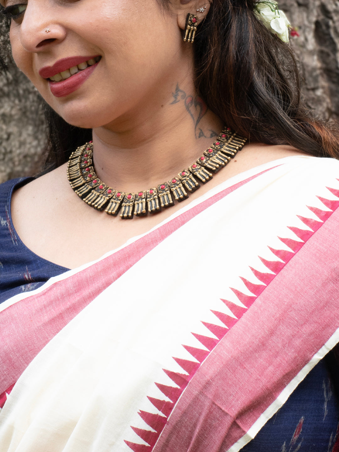 Agnika — Gold & Red Fringe Choker Necklace Set