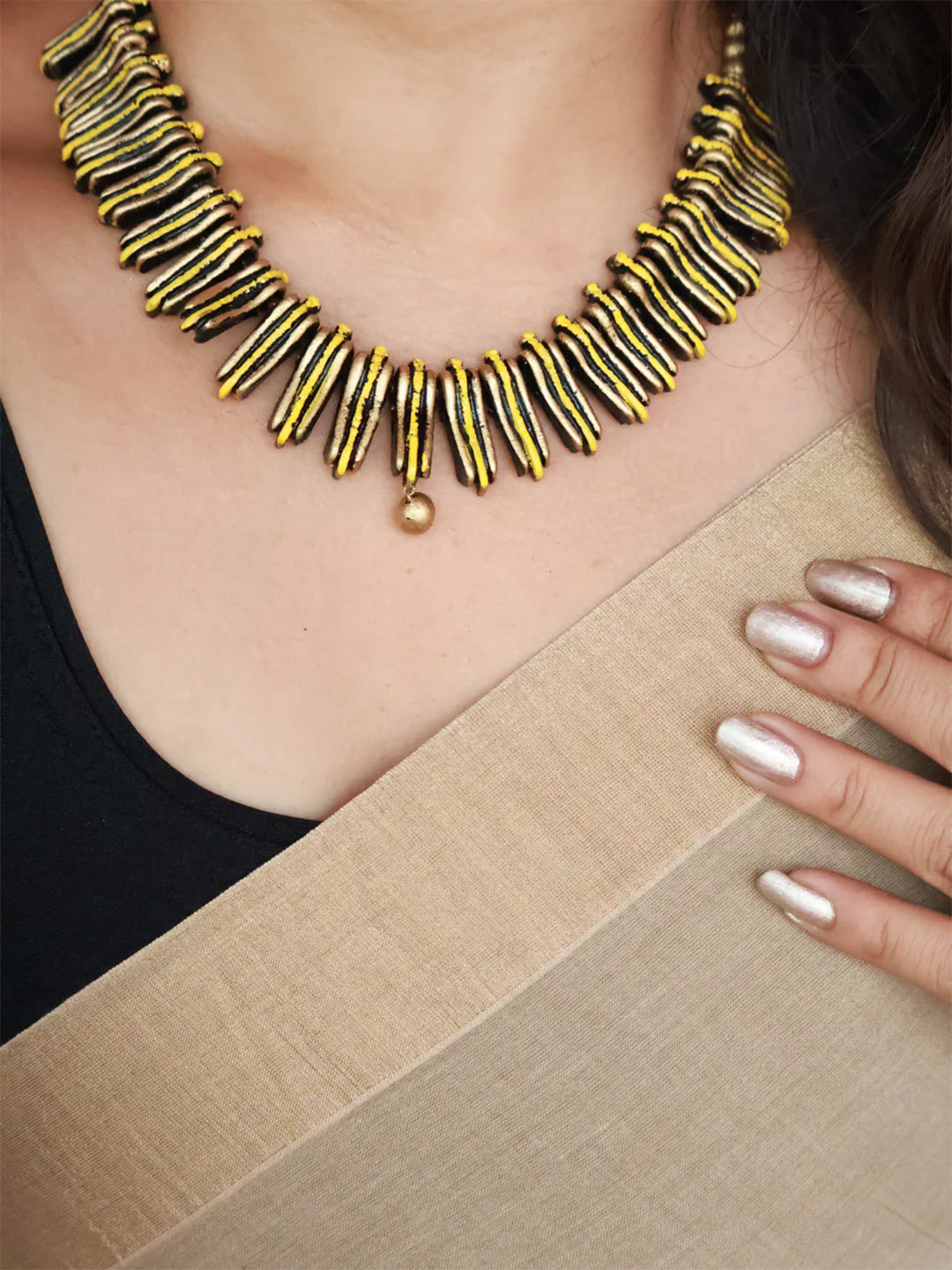 Rustic Layered Disc Statement Terracotta Necklace Set