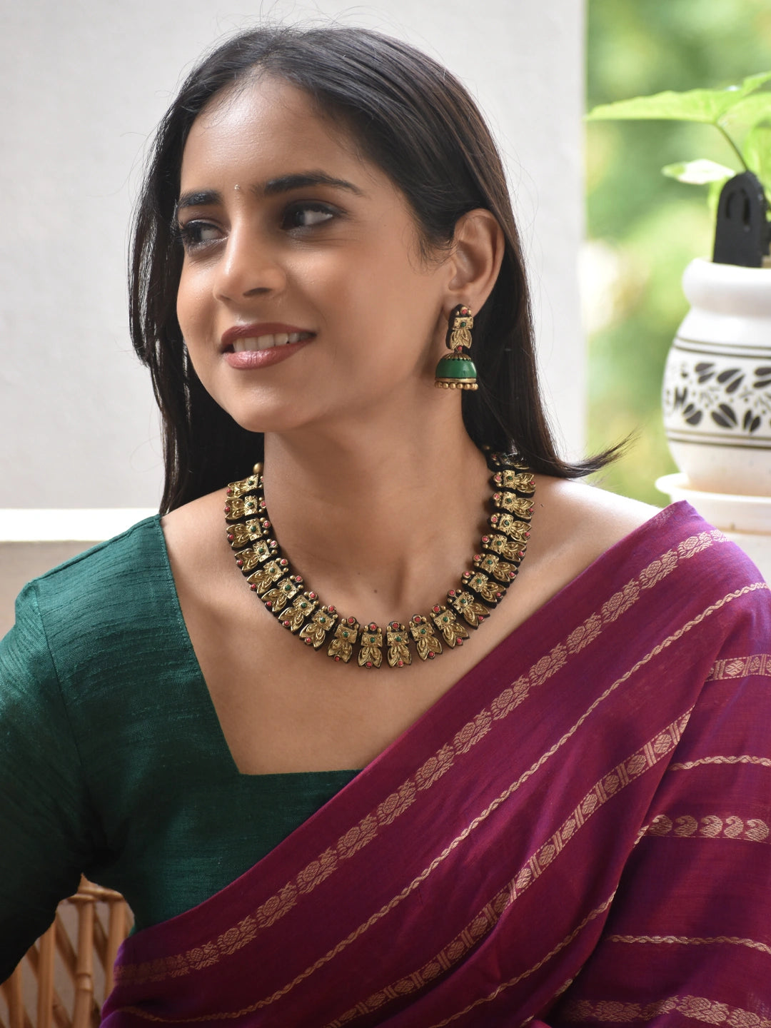 Antique Gold Peacock Motif Choker Necklace Set
