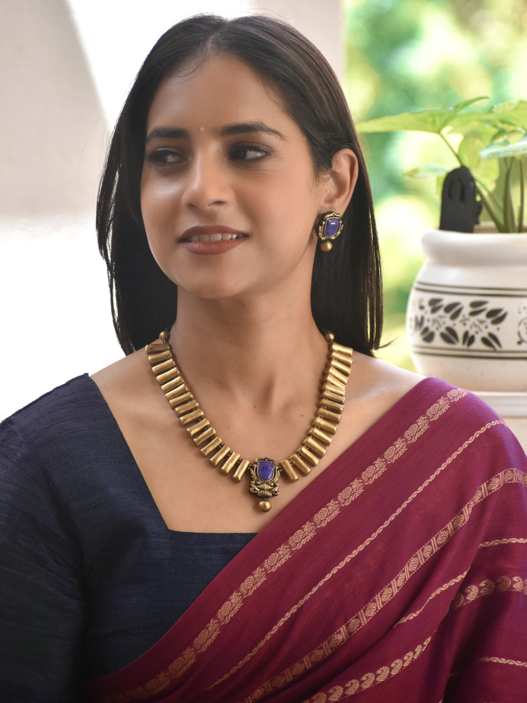 Royal Blue Antique Gold Statement Necklace Set