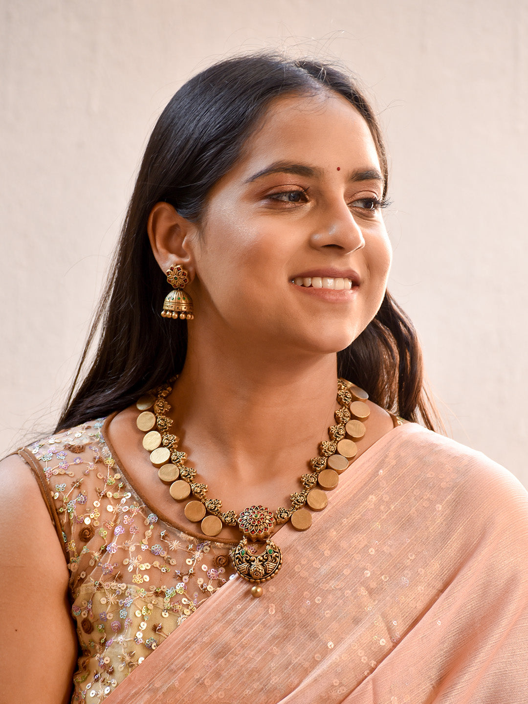 Beautifully Handmade Antique Gold Coin Design Terracotta Jewellery Set