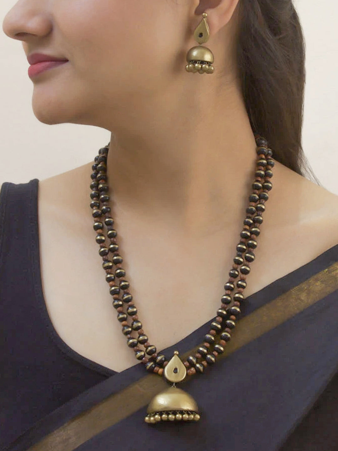 Ghaṇṭikā - Designer Handmade Bell Design Pendant Terracotta Necklace Set