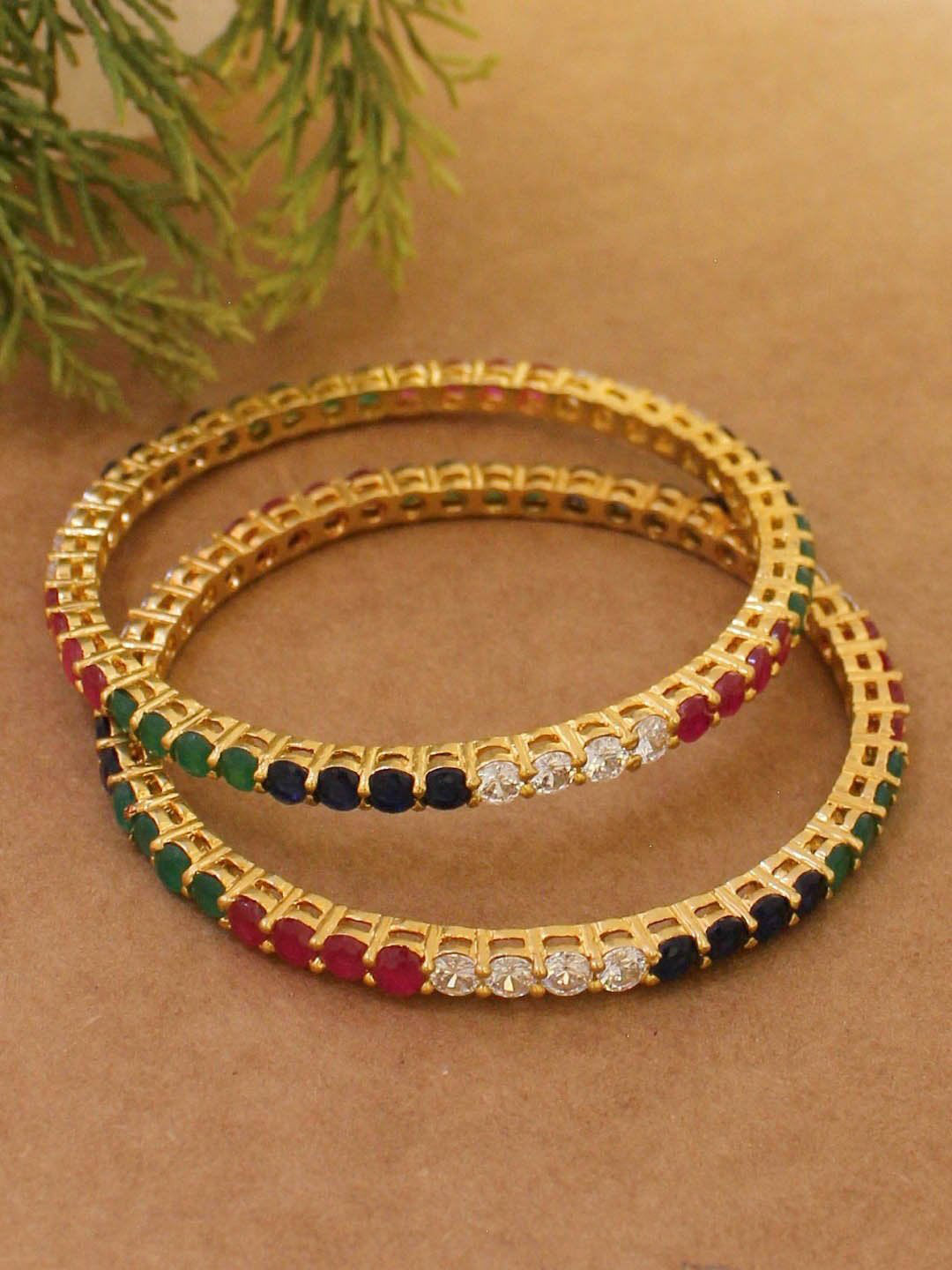 Avismaya Matt Gold Plated Premium Quality Bangles With Multicolor Ruby And American Diamond Stones