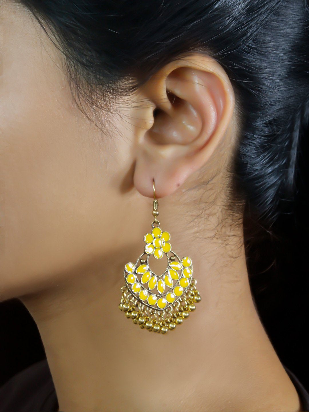 Floral Design Yellow Dangler Afghani Earring