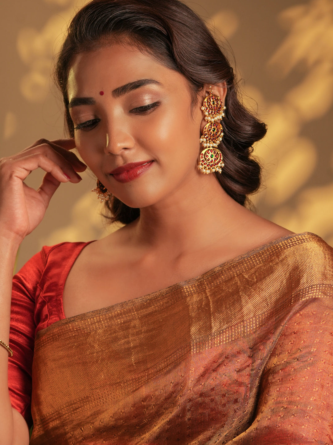 Gold tone temple Earring- Maatal