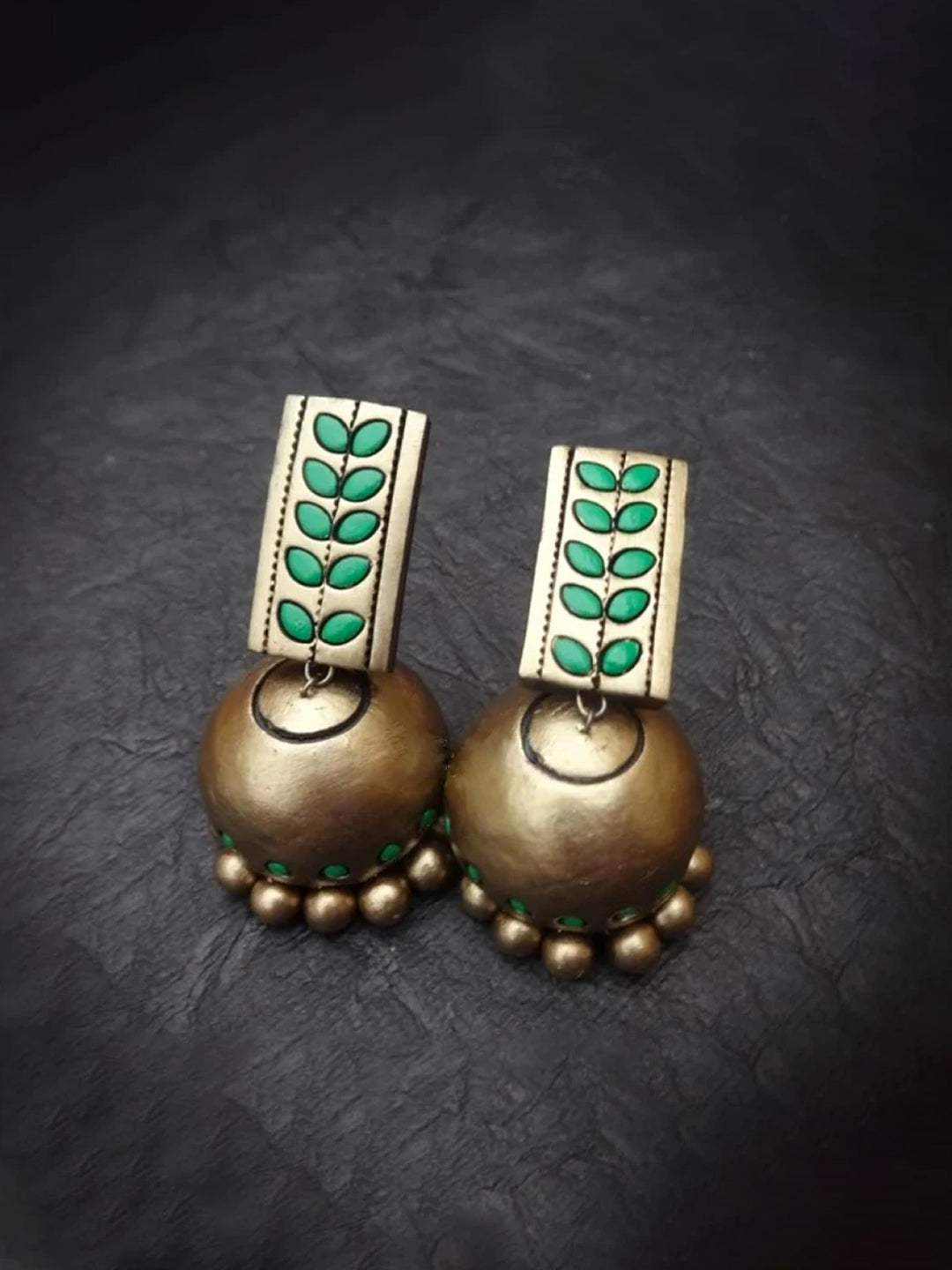 Leaf Design Hand Painted Terracotta Earrings