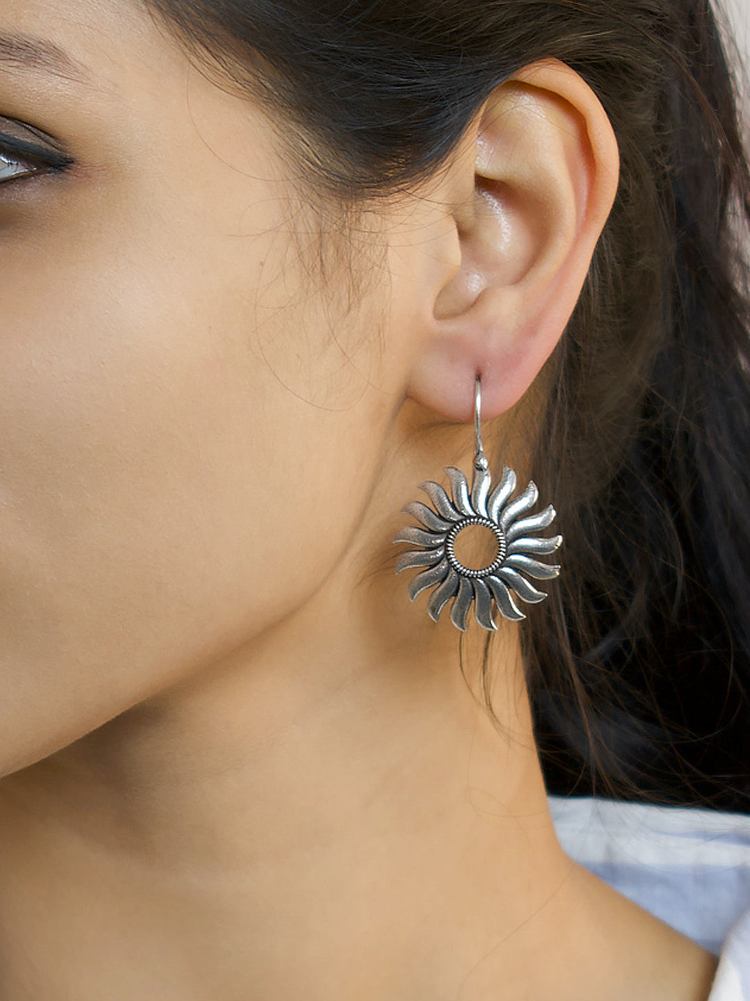 Flower Design German Silver Earring - Kantara