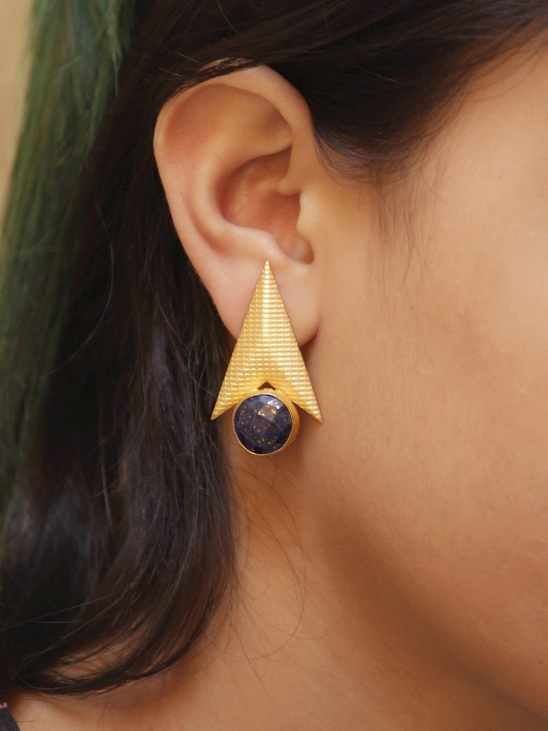 Avismaya Semi Precious Gold Plated Arrow Design Black Color Moonstone Dangler Earring