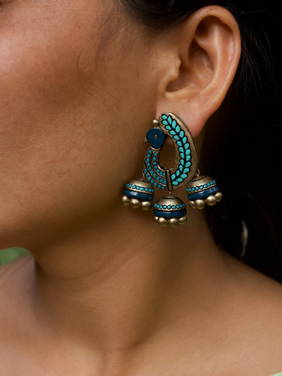 Peacock Design Hand Painted Finish Terracotta Jewellery Set
