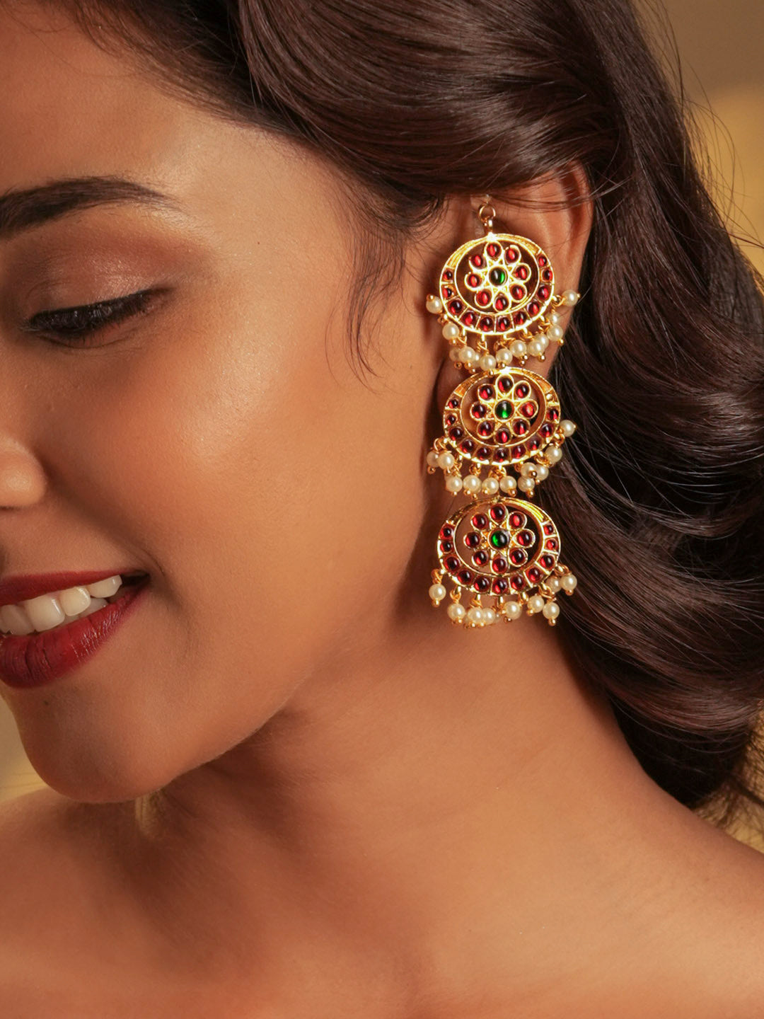 Gold tone temple Earring- Maatal