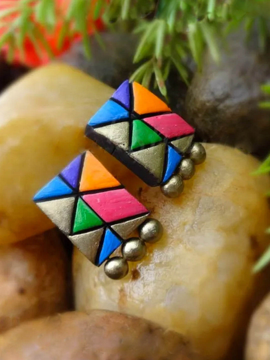 Chaturasra — Handmade Terracotta Square Shape Tiny Stud