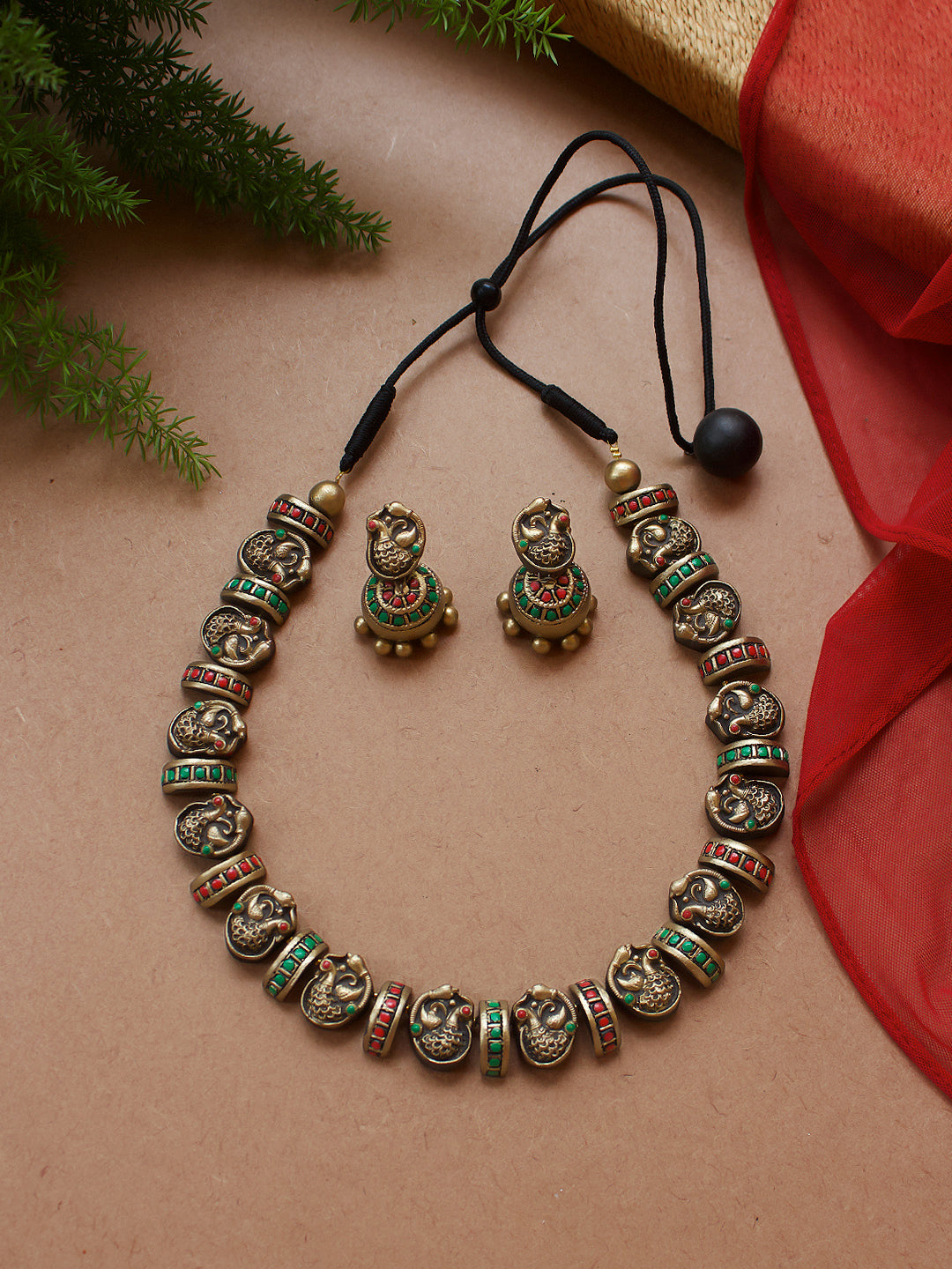 Lalitangi — Peacock Design Hand Painted Terracotta Jewelry Set