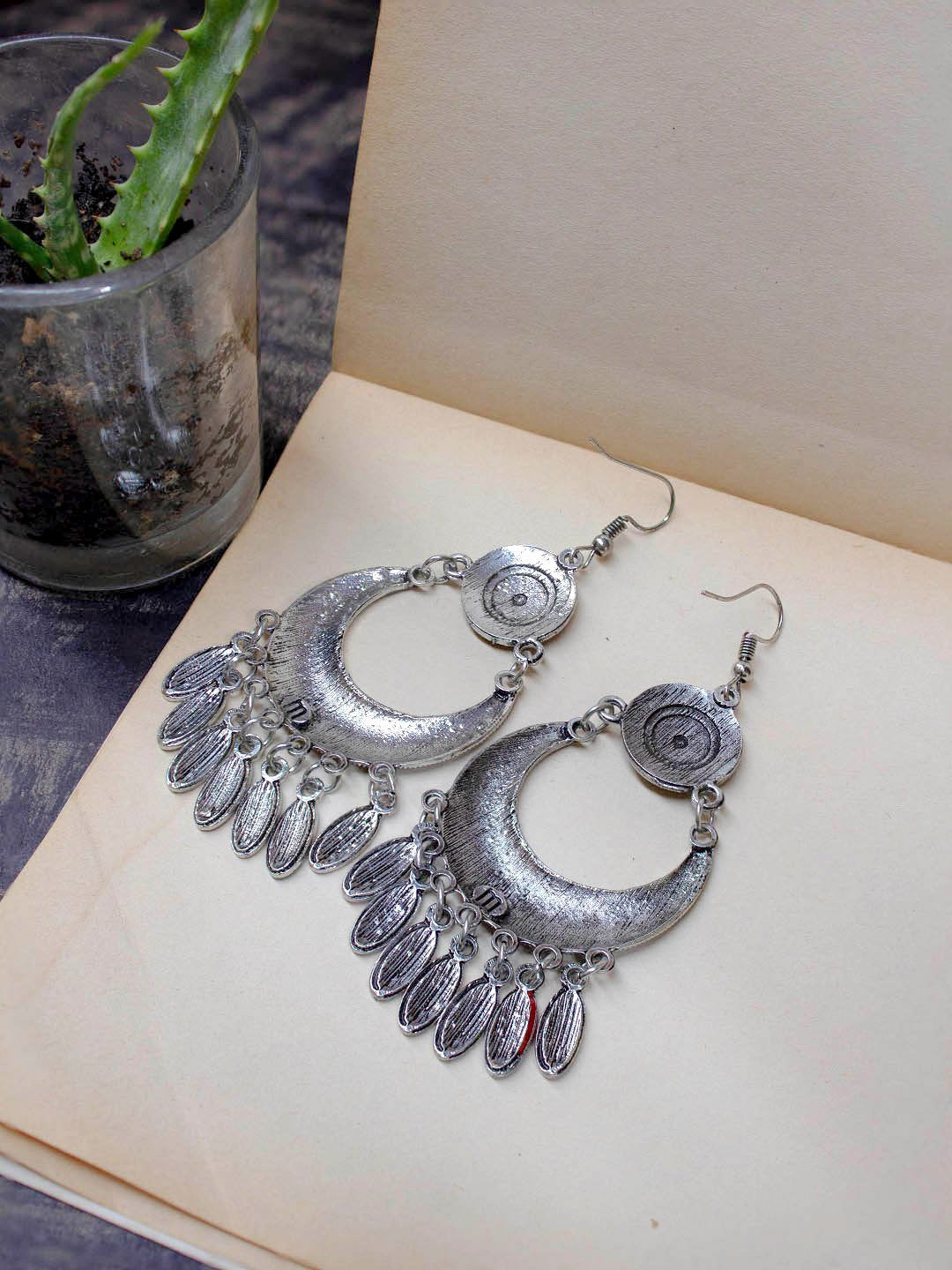 Silver Plated Filigree Design Orange Color Enamel Paint Hanging Beads Dangler Earring