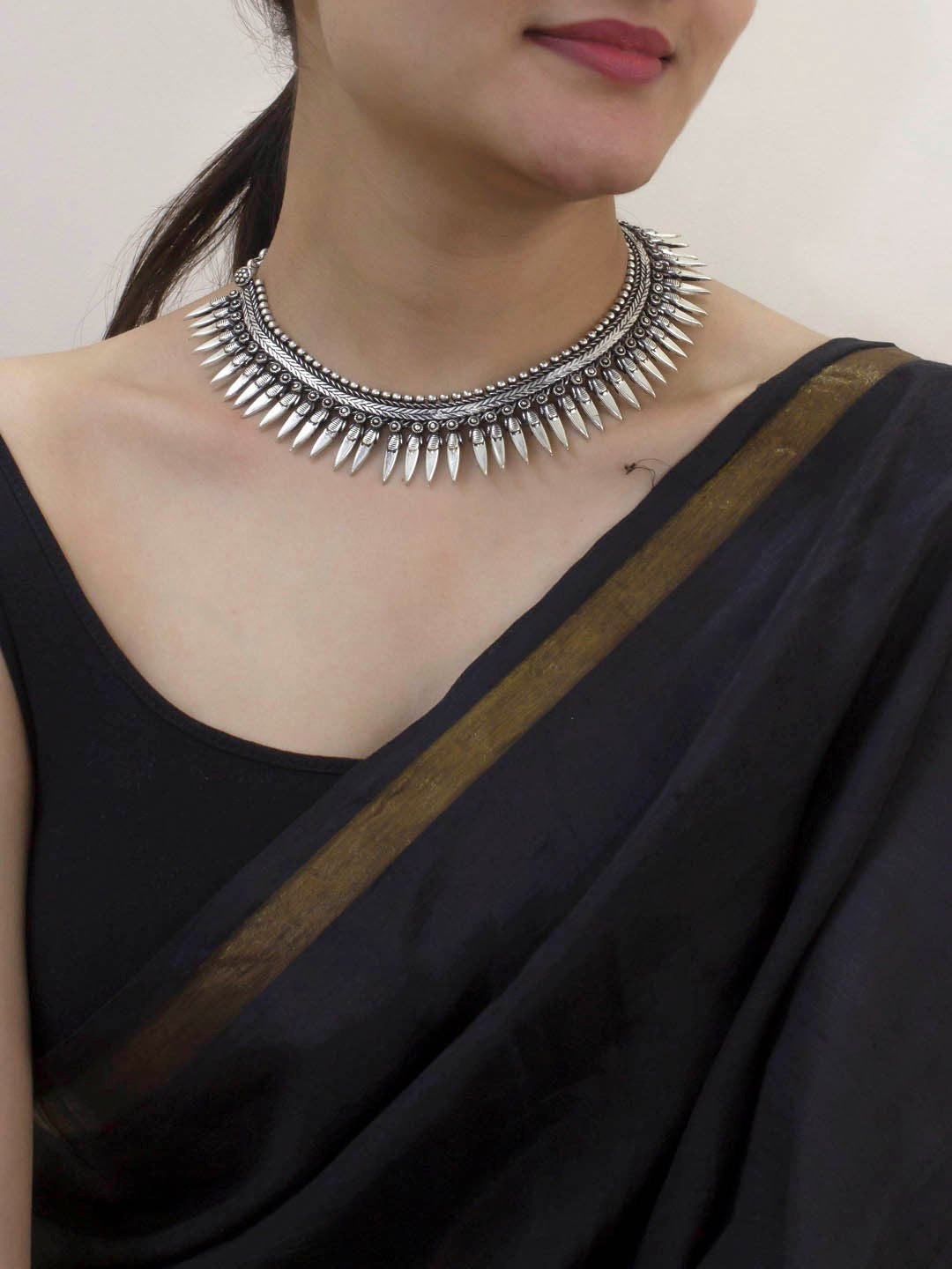 German Silver Fringe Choker Necklace